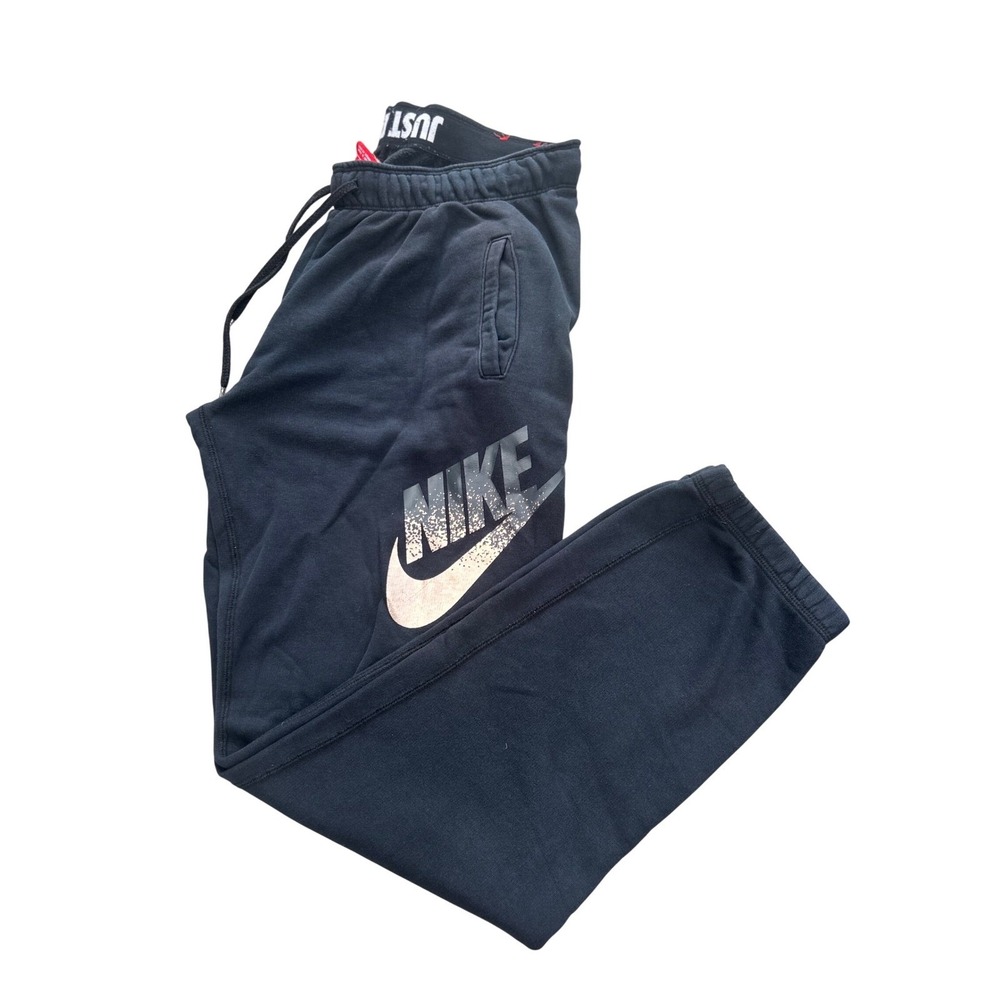 Nike Mens Black Fleece Sweatpants Rose Gold Logo Just Do It Waistband Size M
